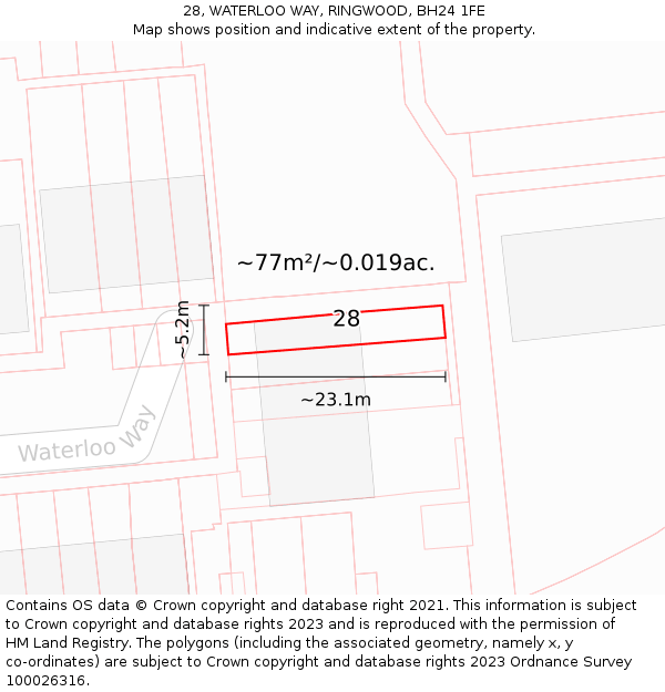 28, WATERLOO WAY, RINGWOOD, BH24 1FE: Plot and title map