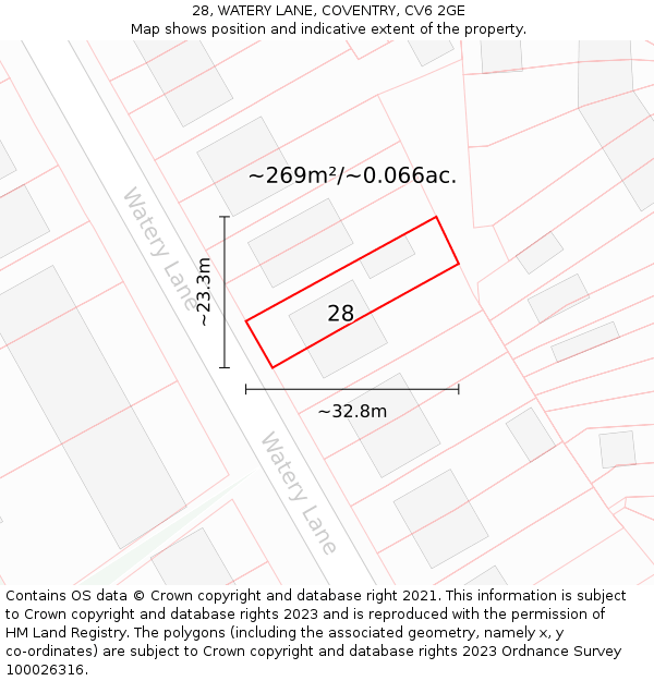 28, WATERY LANE, COVENTRY, CV6 2GE: Plot and title map