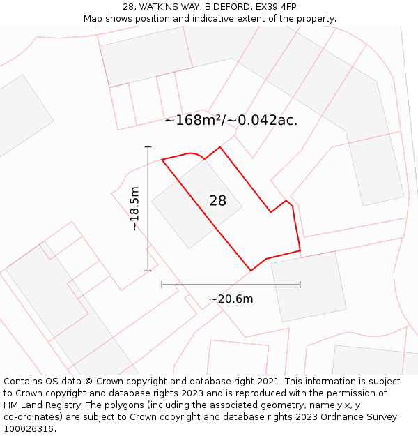 28, WATKINS WAY, BIDEFORD, EX39 4FP: Plot and title map