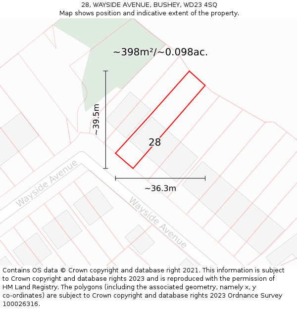 28, WAYSIDE AVENUE, BUSHEY, WD23 4SQ: Plot and title map