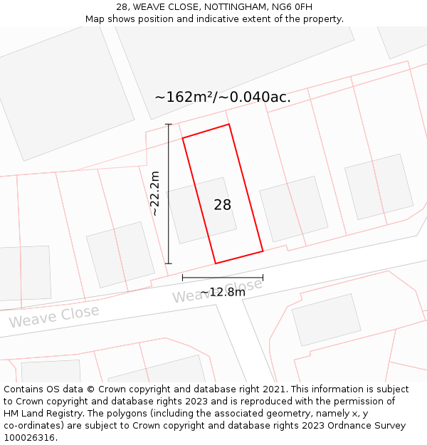 28, WEAVE CLOSE, NOTTINGHAM, NG6 0FH: Plot and title map