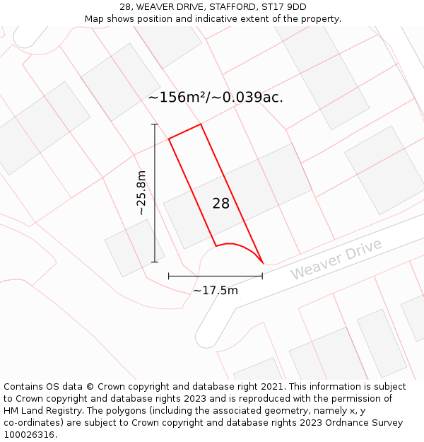 28, WEAVER DRIVE, STAFFORD, ST17 9DD: Plot and title map