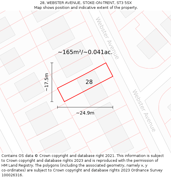 28, WEBSTER AVENUE, STOKE-ON-TRENT, ST3 5SX: Plot and title map