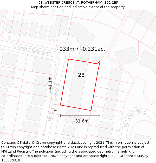 28, WEBSTER CRESCENT, ROTHERHAM, S61 2BP: Plot and title map