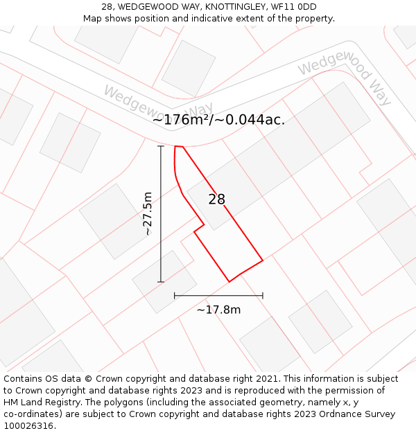 28, WEDGEWOOD WAY, KNOTTINGLEY, WF11 0DD: Plot and title map