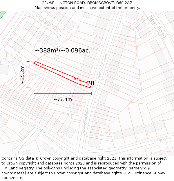 28, WELLINGTON ROAD, BROMSGROVE, B60 2AZ: Plot and title map