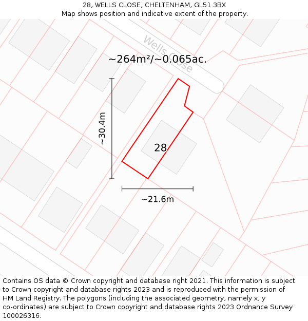 28, WELLS CLOSE, CHELTENHAM, GL51 3BX: Plot and title map