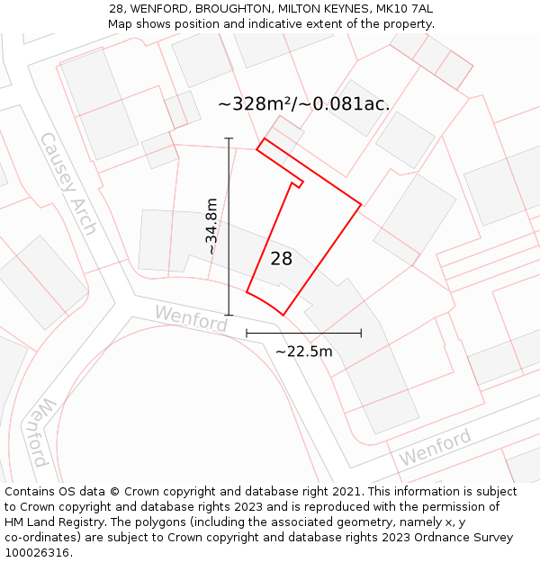 28, WENFORD, BROUGHTON, MILTON KEYNES, MK10 7AL: Plot and title map