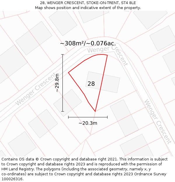 28, WENGER CRESCENT, STOKE-ON-TRENT, ST4 8LE: Plot and title map