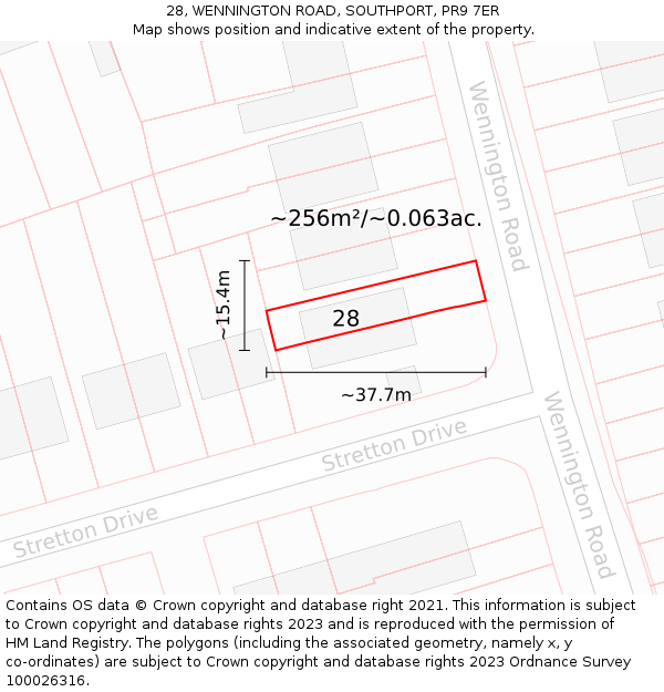 28, WENNINGTON ROAD, SOUTHPORT, PR9 7ER: Plot and title map