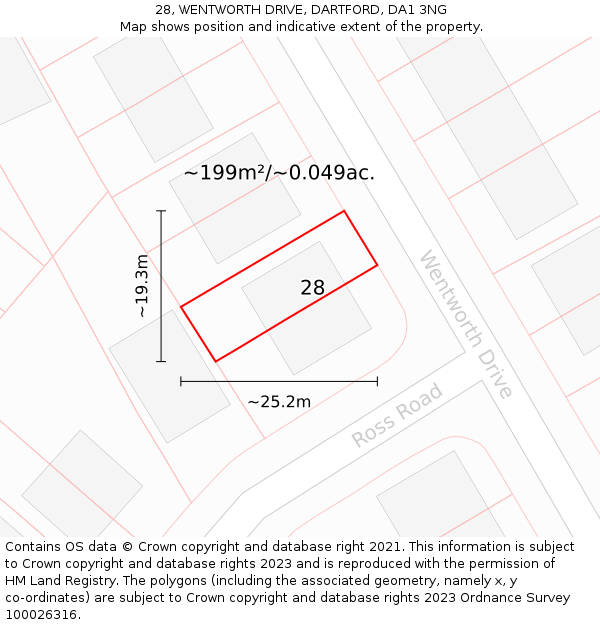 28, WENTWORTH DRIVE, DARTFORD, DA1 3NG: Plot and title map