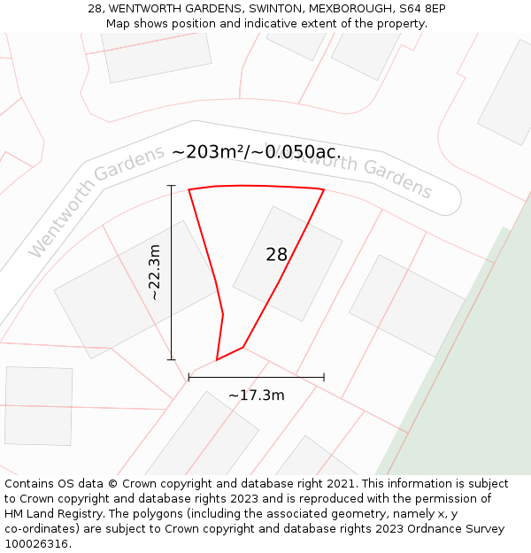 28, WENTWORTH GARDENS, SWINTON, MEXBOROUGH, S64 8EP: Plot and title map