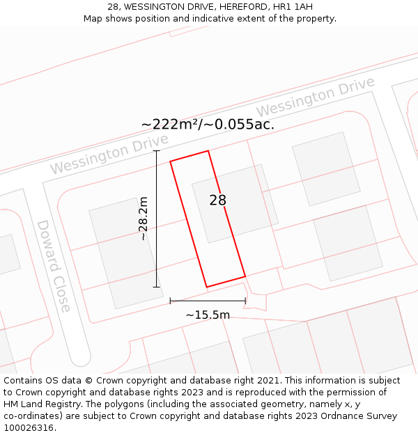 28, WESSINGTON DRIVE, HEREFORD, HR1 1AH: Plot and title map