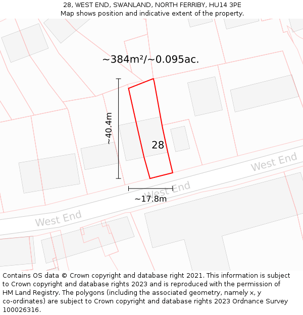 28, WEST END, SWANLAND, NORTH FERRIBY, HU14 3PE: Plot and title map