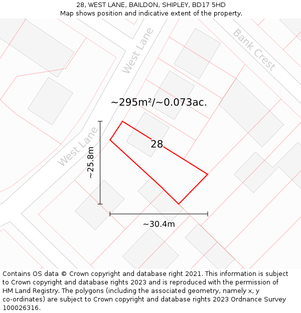 28, WEST LANE, BAILDON, SHIPLEY, BD17 5HD: Plot and title map