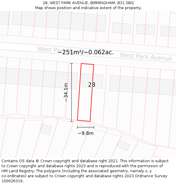 28, WEST PARK AVENUE, BIRMINGHAM, B31 5BQ: Plot and title map