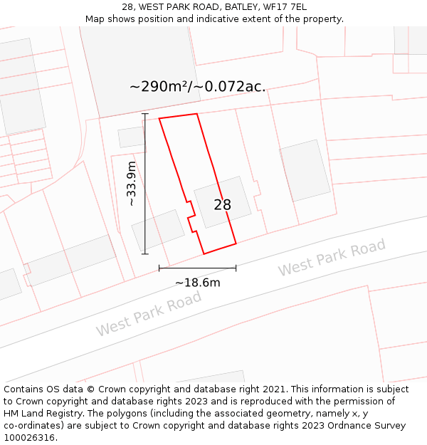 28, WEST PARK ROAD, BATLEY, WF17 7EL: Plot and title map