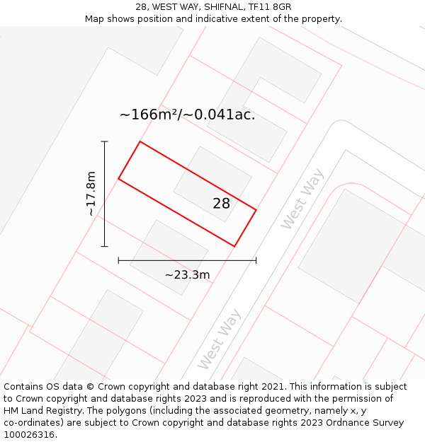 28, WEST WAY, SHIFNAL, TF11 8GR: Plot and title map