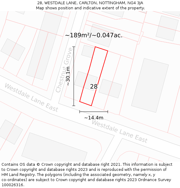 28, WESTDALE LANE, CARLTON, NOTTINGHAM, NG4 3JA: Plot and title map