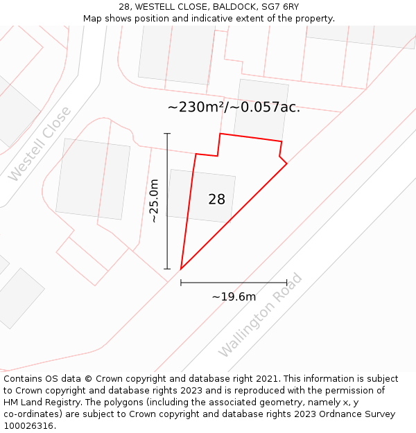 28, WESTELL CLOSE, BALDOCK, SG7 6RY: Plot and title map