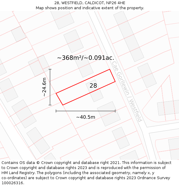 28, WESTFIELD, CALDICOT, NP26 4HE: Plot and title map