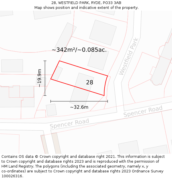 28, WESTFIELD PARK, RYDE, PO33 3AB: Plot and title map