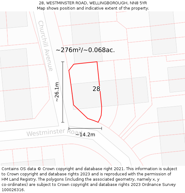 28, WESTMINSTER ROAD, WELLINGBOROUGH, NN8 5YR: Plot and title map