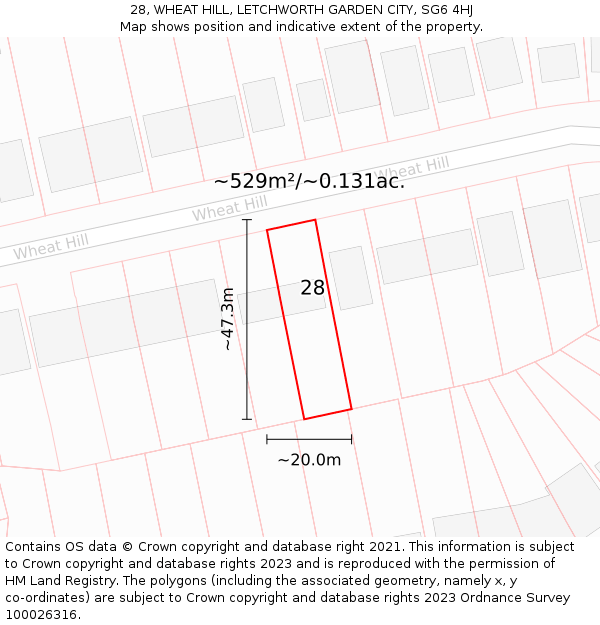 28, WHEAT HILL, LETCHWORTH GARDEN CITY, SG6 4HJ: Plot and title map