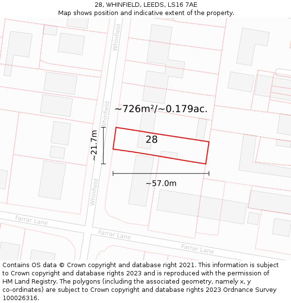 28, WHINFIELD, LEEDS, LS16 7AE: Plot and title map