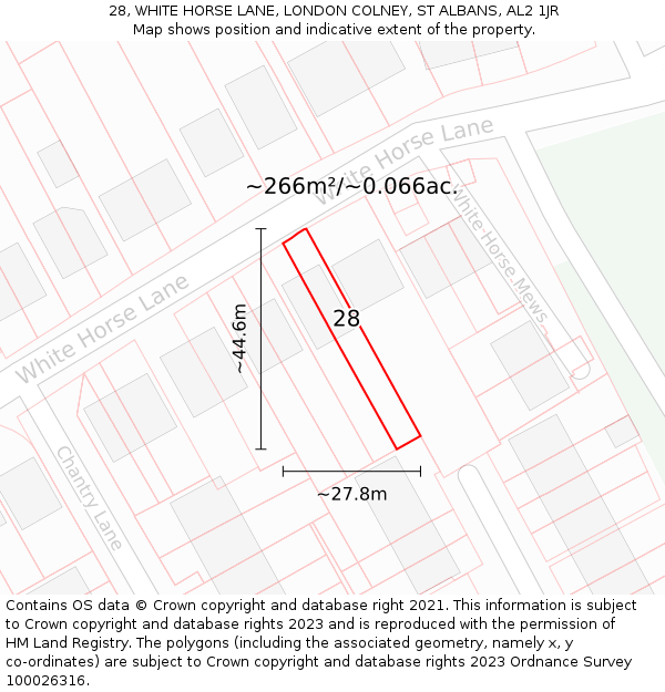 28, WHITE HORSE LANE, LONDON COLNEY, ST ALBANS, AL2 1JR: Plot and title map