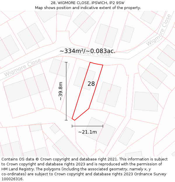 28, WIGMORE CLOSE, IPSWICH, IP2 9SW: Plot and title map