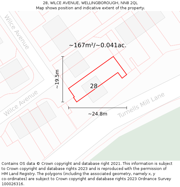 28, WILCE AVENUE, WELLINGBOROUGH, NN8 2QL: Plot and title map