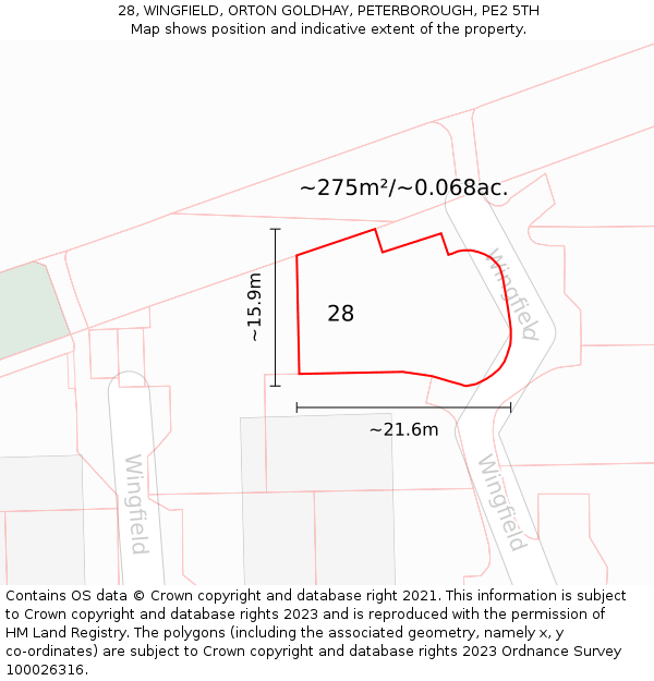 28, WINGFIELD, ORTON GOLDHAY, PETERBOROUGH, PE2 5TH: Plot and title map