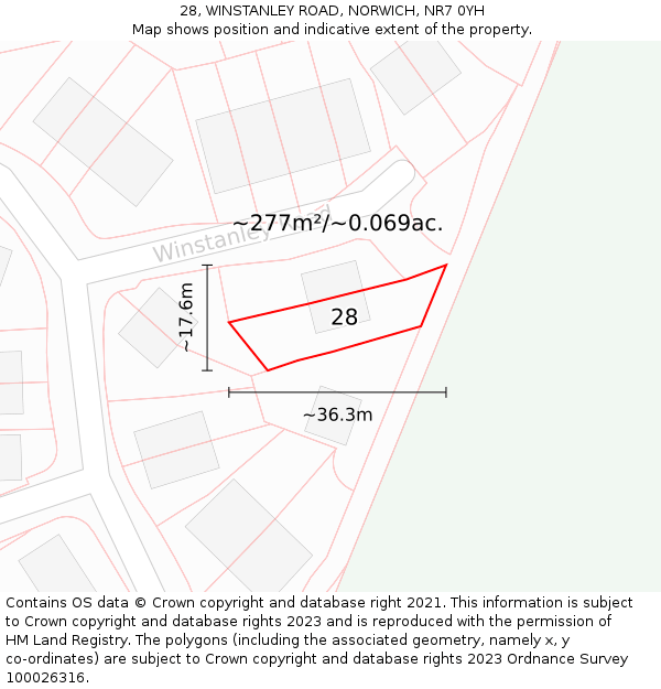 28, WINSTANLEY ROAD, NORWICH, NR7 0YH: Plot and title map