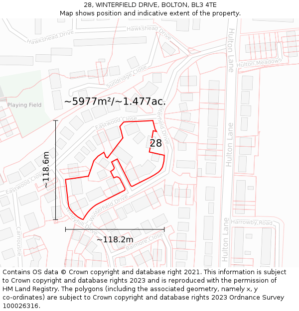 28, WINTERFIELD DRIVE, BOLTON, BL3 4TE: Plot and title map