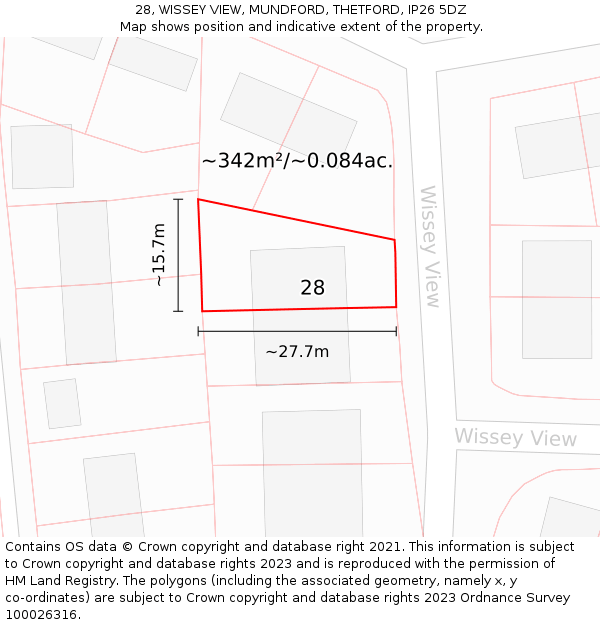 28, WISSEY VIEW, MUNDFORD, THETFORD, IP26 5DZ: Plot and title map