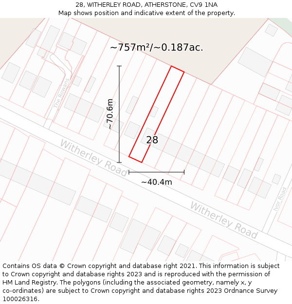 28, WITHERLEY ROAD, ATHERSTONE, CV9 1NA: Plot and title map