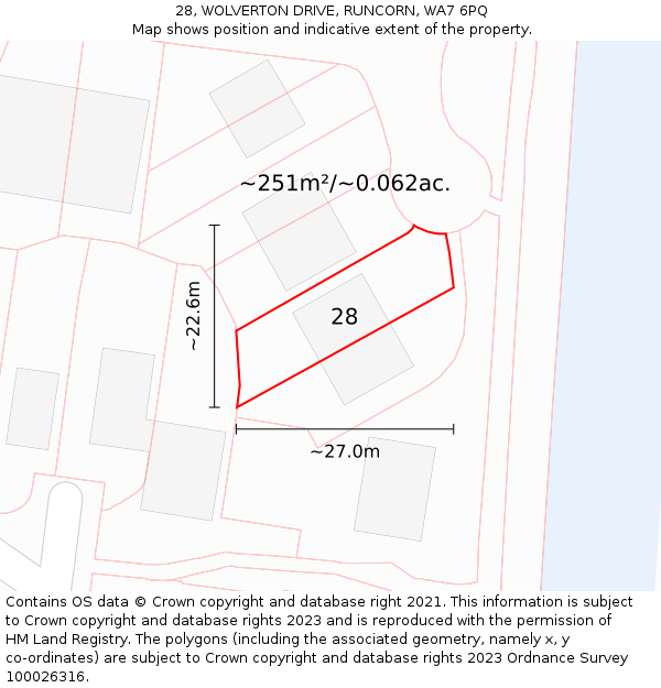 28, WOLVERTON DRIVE, RUNCORN, WA7 6PQ: Plot and title map