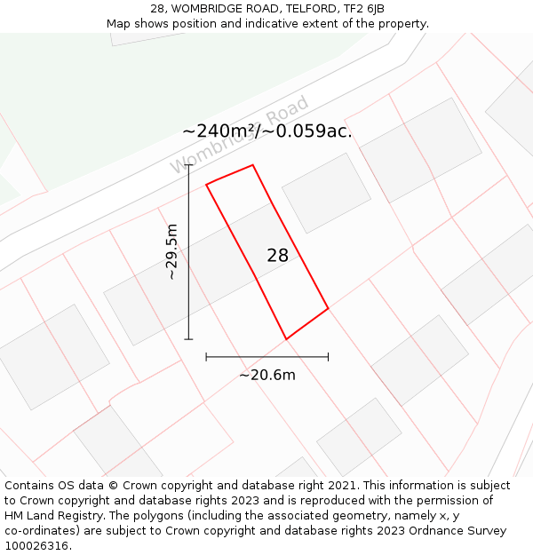 28, WOMBRIDGE ROAD, TELFORD, TF2 6JB: Plot and title map