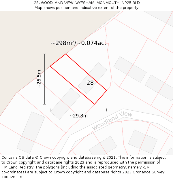 28, WOODLAND VIEW, WYESHAM, MONMOUTH, NP25 3LD: Plot and title map