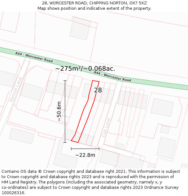 28, WORCESTER ROAD, CHIPPING NORTON, OX7 5XZ: Plot and title map