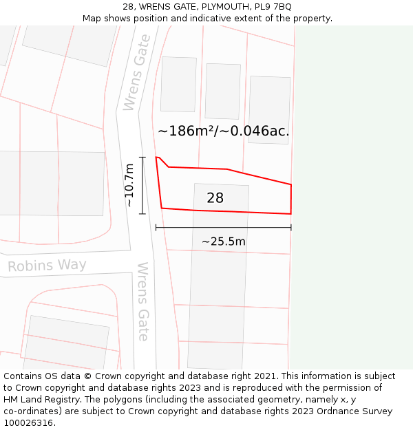 28, WRENS GATE, PLYMOUTH, PL9 7BQ: Plot and title map