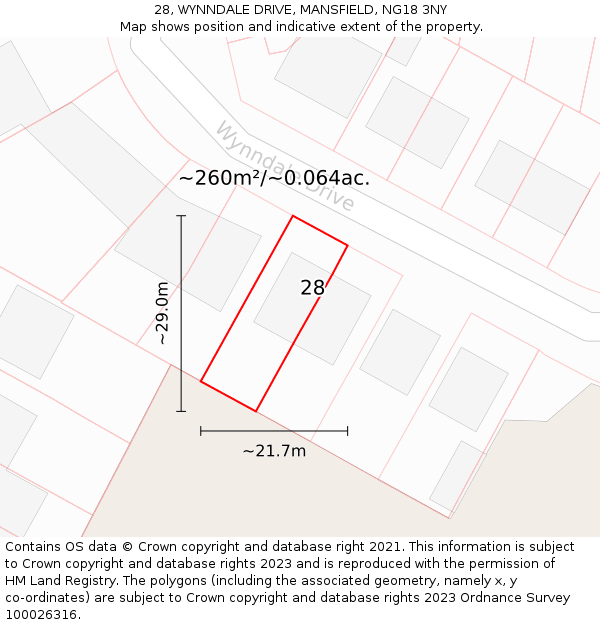 28, WYNNDALE DRIVE, MANSFIELD, NG18 3NY: Plot and title map