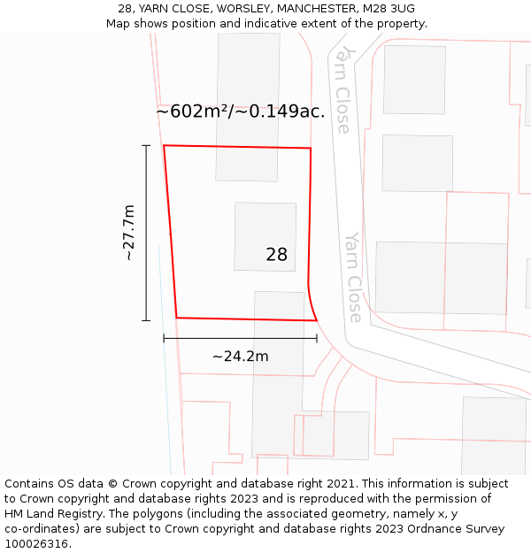 28, YARN CLOSE, WORSLEY, MANCHESTER, M28 3UG: Plot and title map