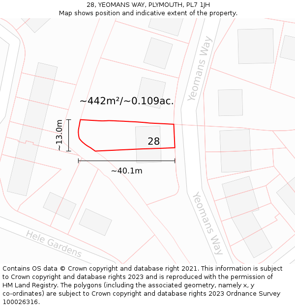 28, YEOMANS WAY, PLYMOUTH, PL7 1JH: Plot and title map