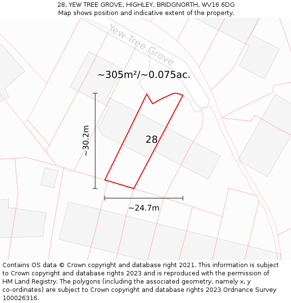 28, YEW TREE GROVE, HIGHLEY, BRIDGNORTH, WV16 6DG: Plot and title map