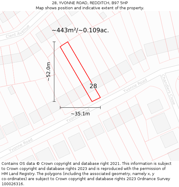 28, YVONNE ROAD, REDDITCH, B97 5HP: Plot and title map