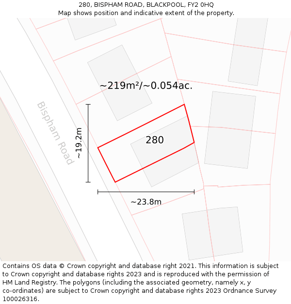 280, BISPHAM ROAD, BLACKPOOL, FY2 0HQ: Plot and title map