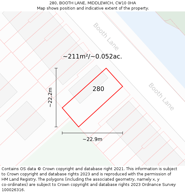 280, BOOTH LANE, MIDDLEWICH, CW10 0HA: Plot and title map