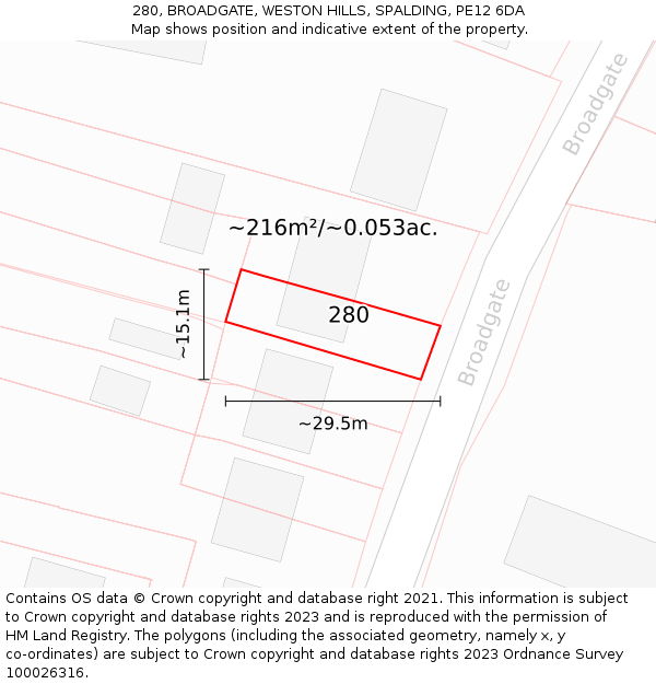 280, BROADGATE, WESTON HILLS, SPALDING, PE12 6DA: Plot and title map